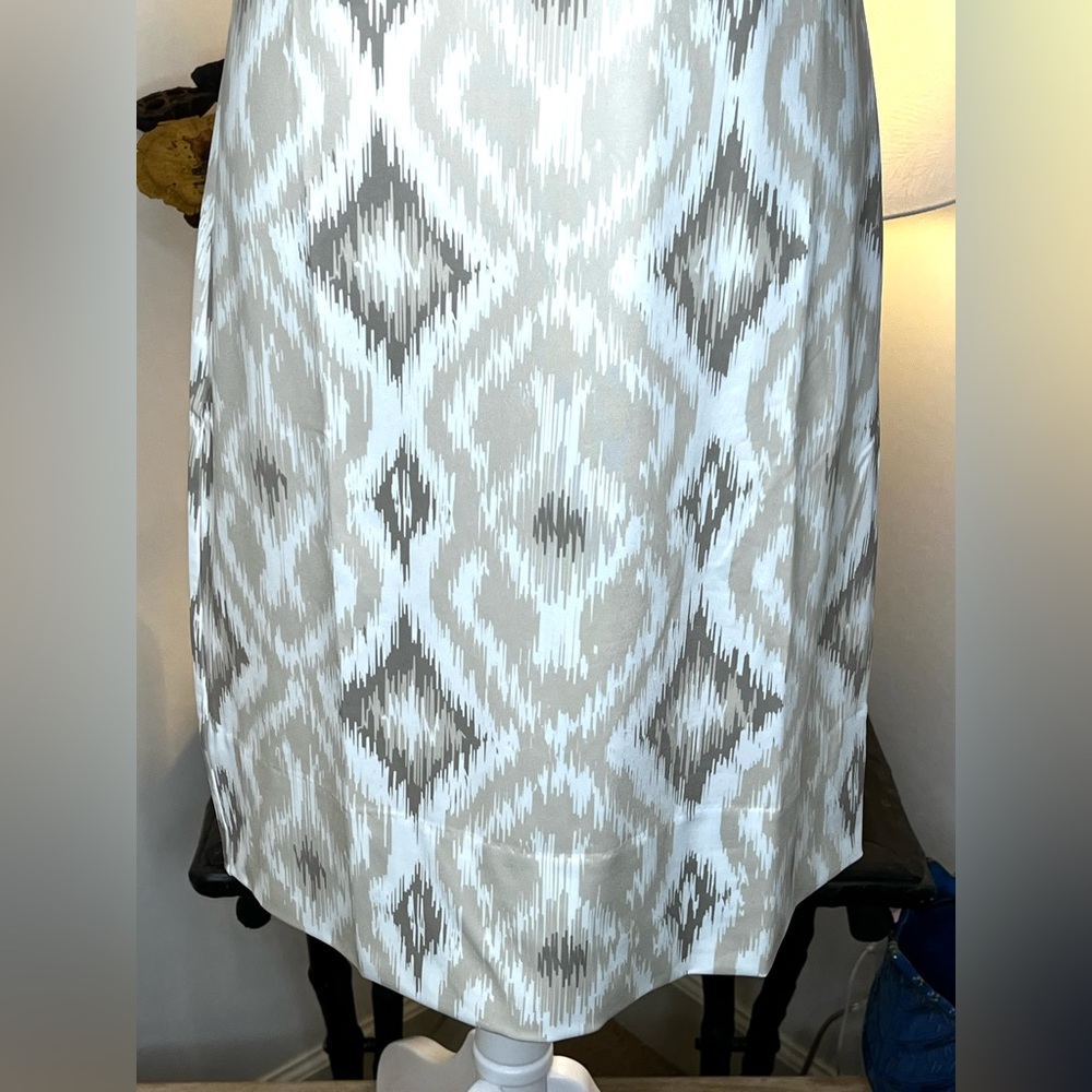 Gretchen Scott Khaki Jornki Kitt Ikat Sleeveless Ruff Neck Dress Medium - Picture 3 of 9